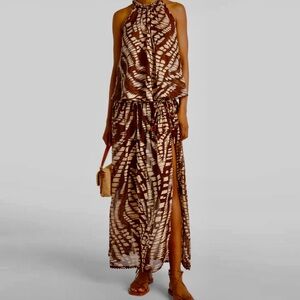 Poupette St. Barth Brown and White Midi Skirt and Halter top SET / Dress